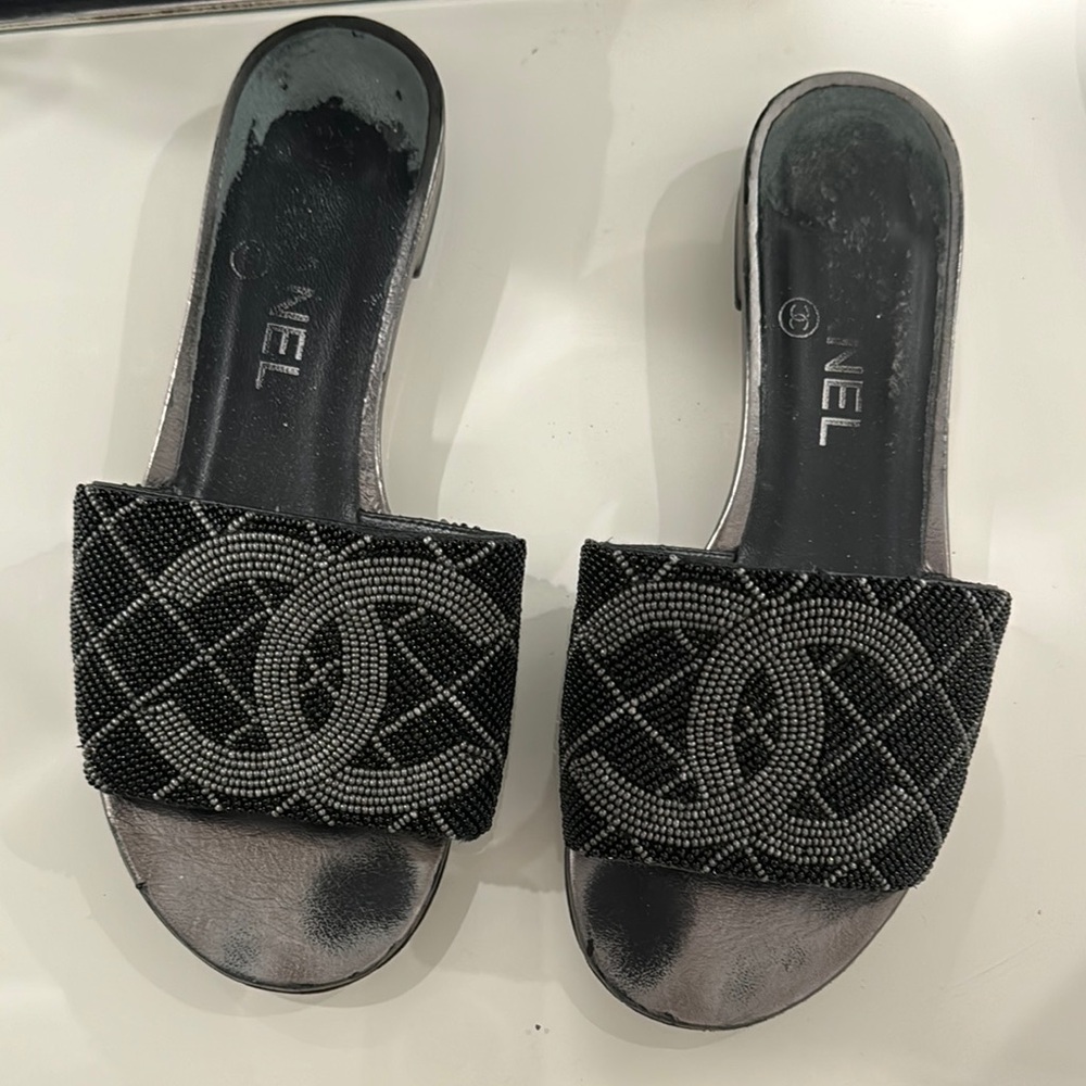Chanel Black Slide Sandals